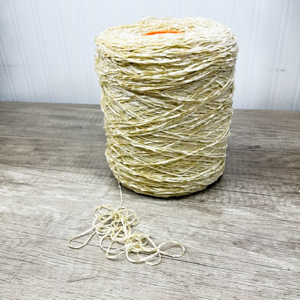 Cream Chenille Yarn Bulk Spool Soft Velvet Texture Crafting Cone Off White 8in